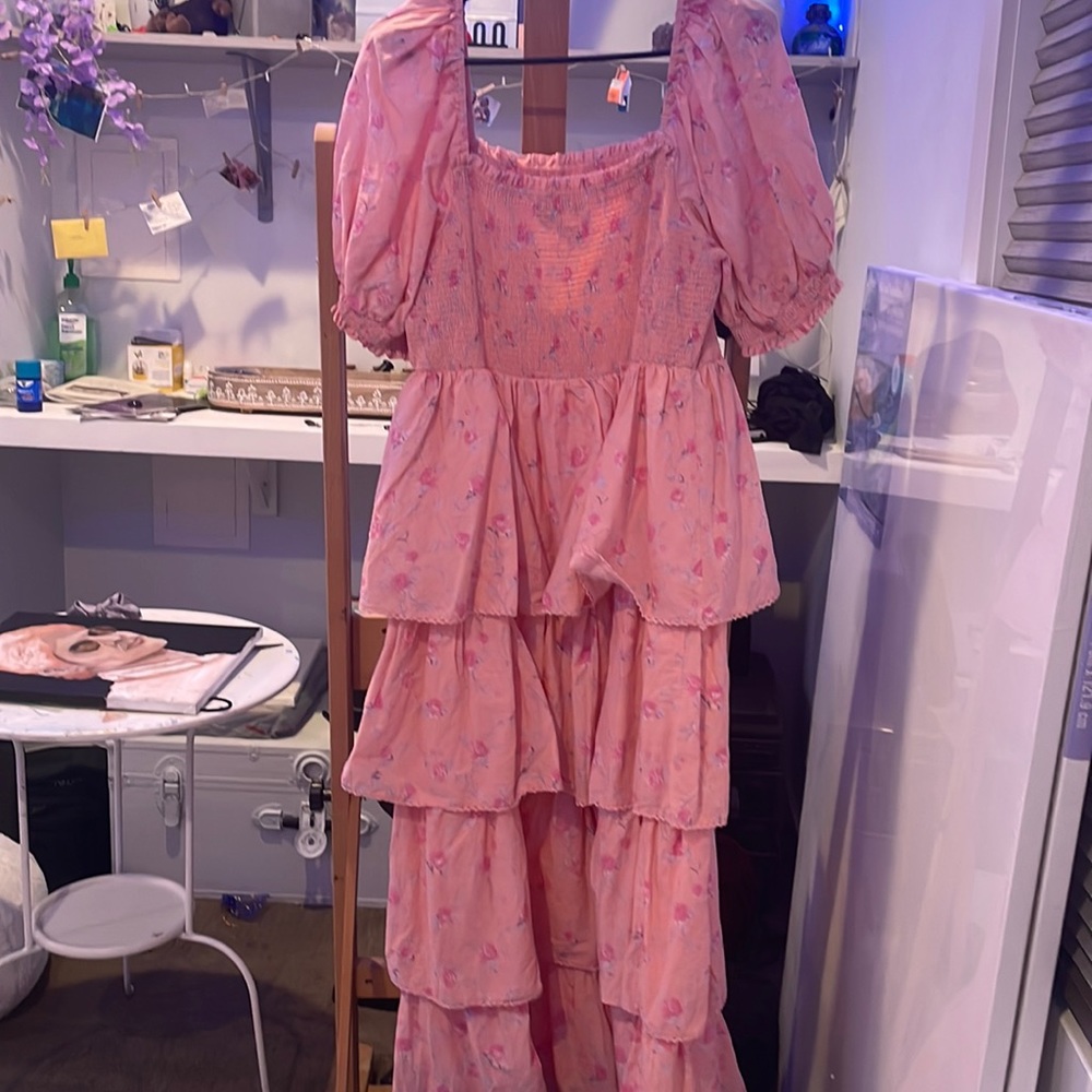 LoveShackFancy Target dress 2020 pink floral floor length dress ruffles